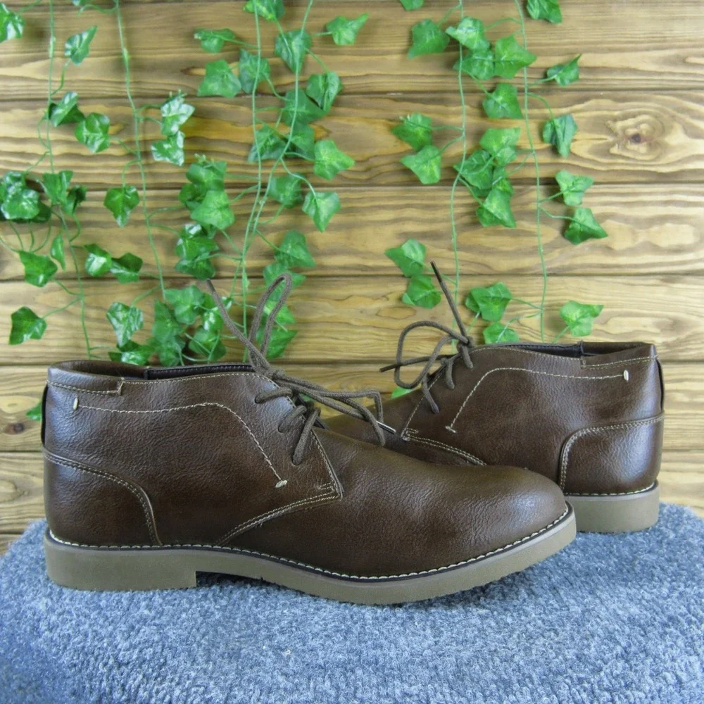 Dexter Brown Faux Leather Lace Up Chukka Boots Casual Dress Shoes Mens Size 10.5